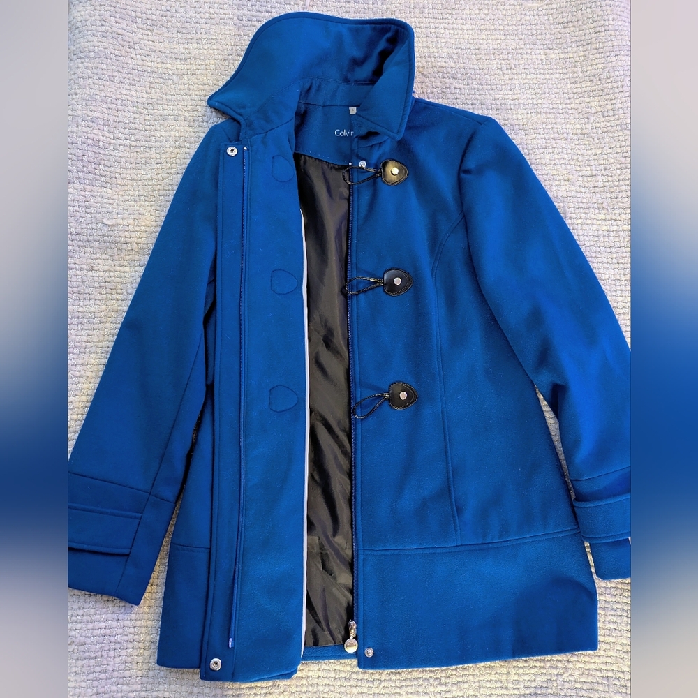 Calvin Klein Royal Blue Hooded Duffle Coat Size S NWOT - Picture 4 of 16